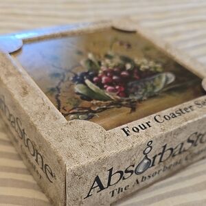 NWT AbsorbaStone Coaster Set with Fruit Design SET OF 4